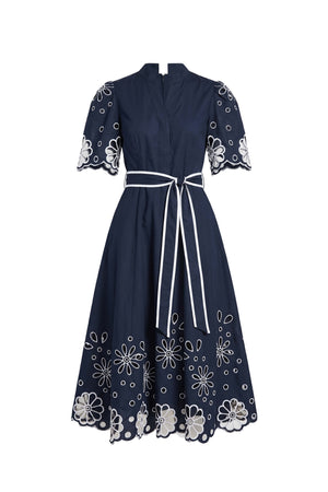 Isabella Embroidered Midi Vestido 526198 MAR - Reina Diaz