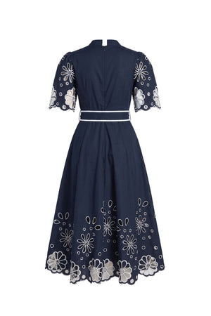 Isabella Embroidered Midi Vestido 526198 MAR - Reina Diaz