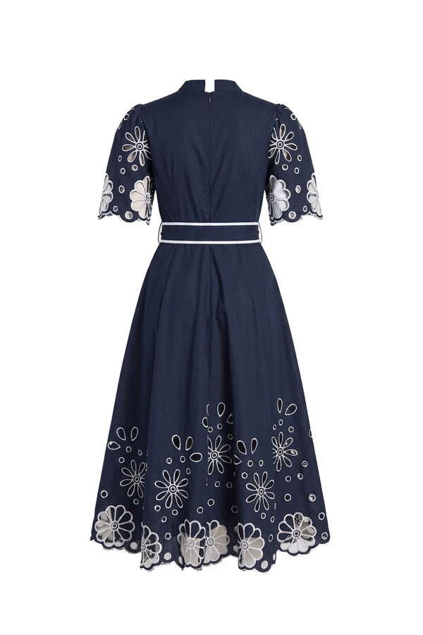 Isabella Embroidered Midi Vestido 526198 MAR - Reina Diaz