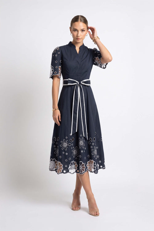 Isabella Embroidered Midi Vestido 526198 MAR - Reina Diaz
