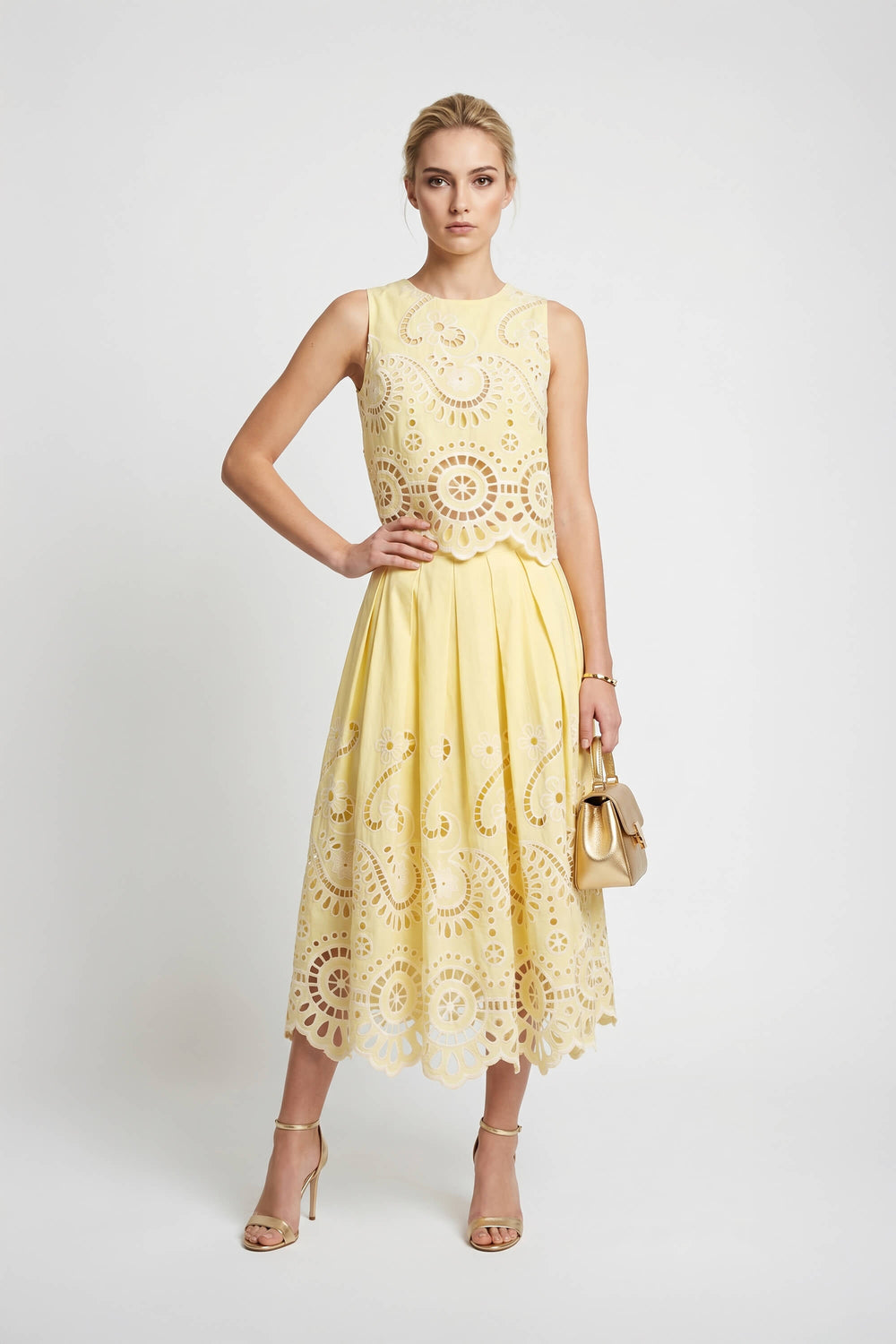 Isabella Eyelet Embroidered Midi Skirt - Reina Diaz