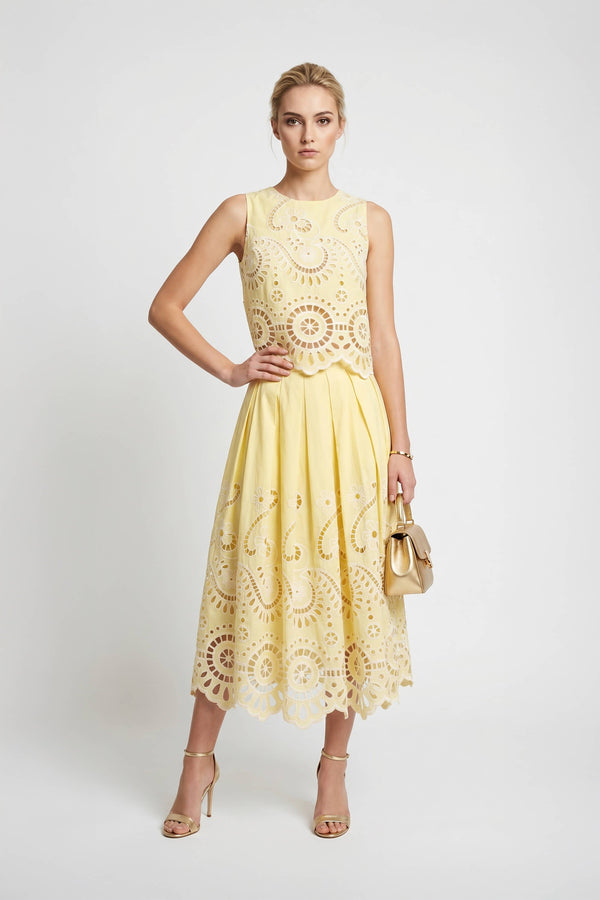 Isabella Eyelet Embroidered Midi Skirt 541349 AMA - Reina Diaz