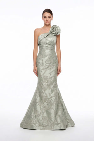 Isabella One-Shoulder Flower Maxi Vestido 421470 SAG - Reina Diaz