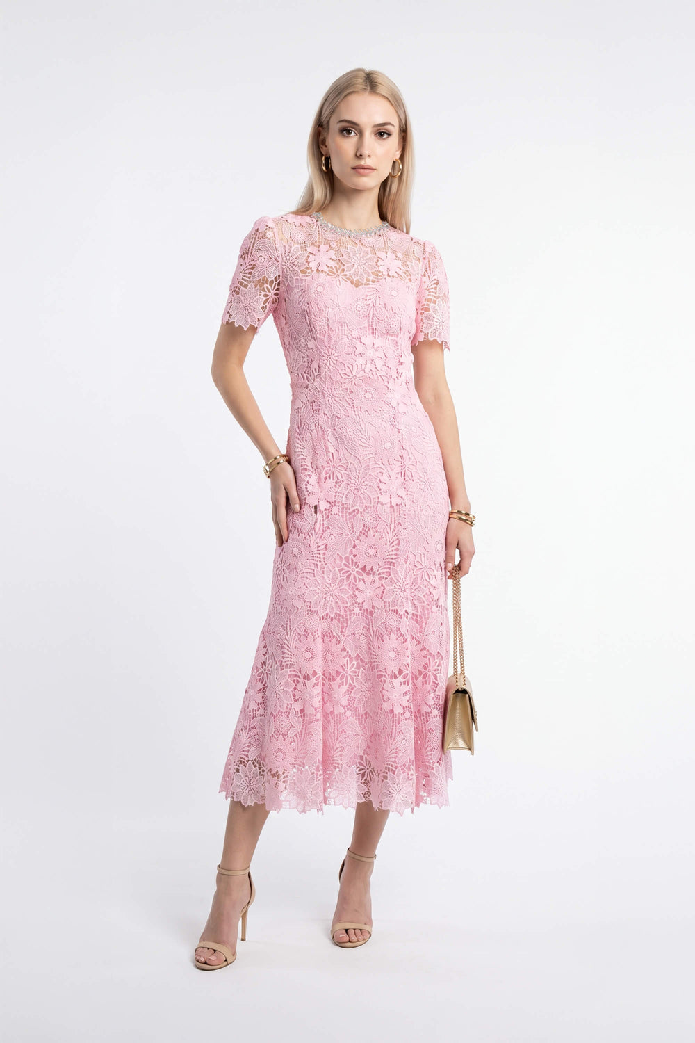Isabella Short Sleeve Floral Midi Vestido 526274 ROS - Reina Diaz