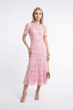 Isabella Short Sleeve Floral Midi Vestido 526274 ROS - Reina Diaz
