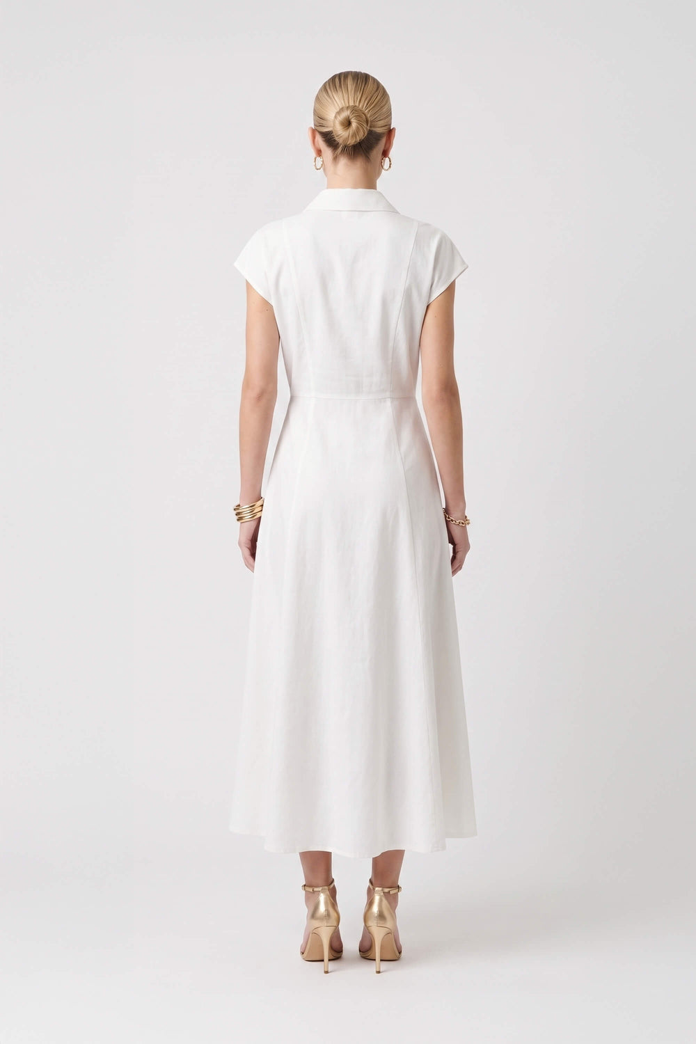 Isabella Tie-Waist Shirtdress Midi Vestido 526300 BCO - Reina Diaz