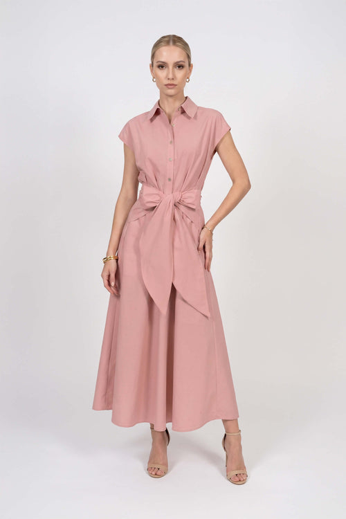 Isabella Tie-Waist Shirtdress Midi Vestido 526300 ROS - Reina Diaz