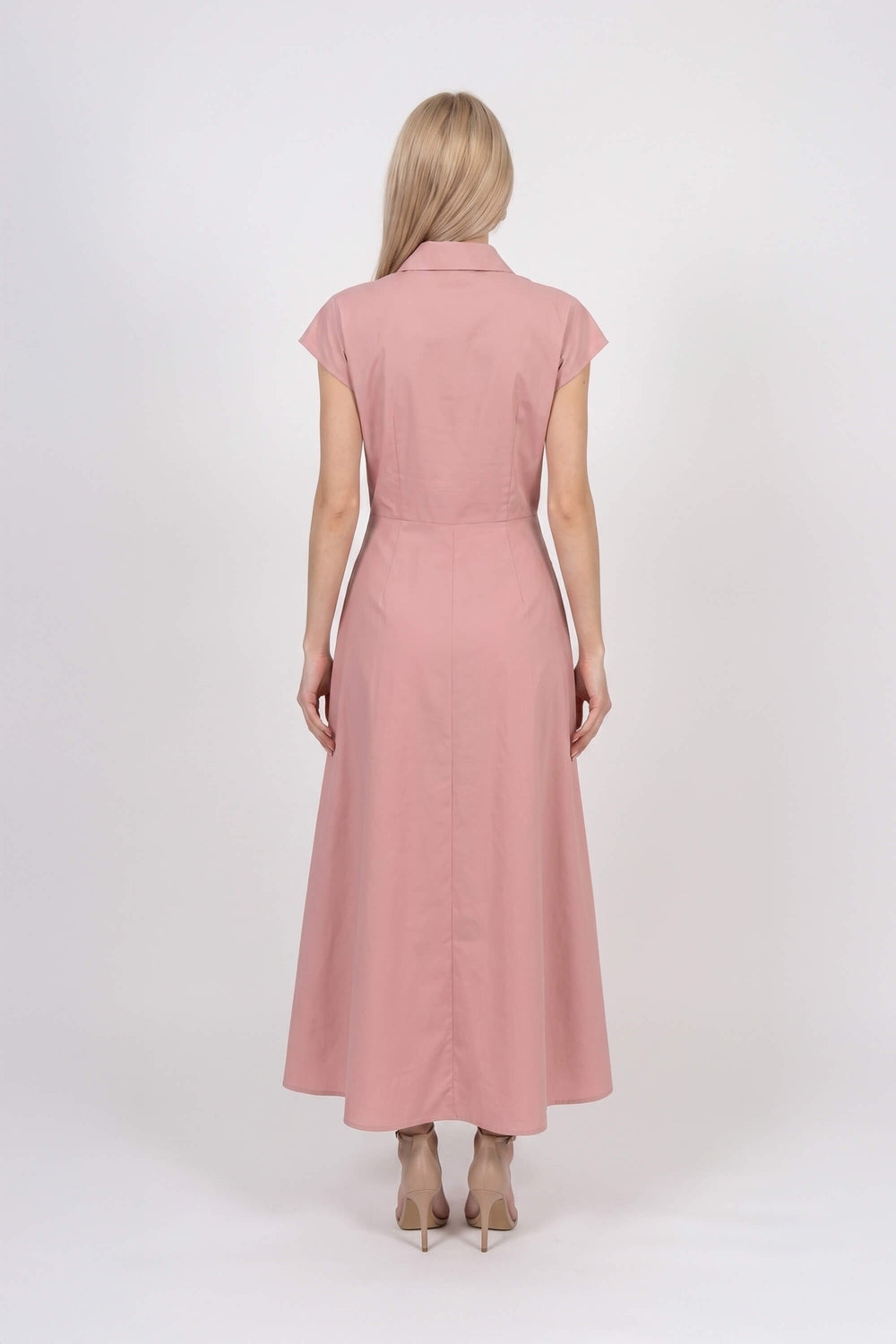 Isabella Tie-Waist Shirtdress Midi Vestido 526300 ROS - Reina Diaz