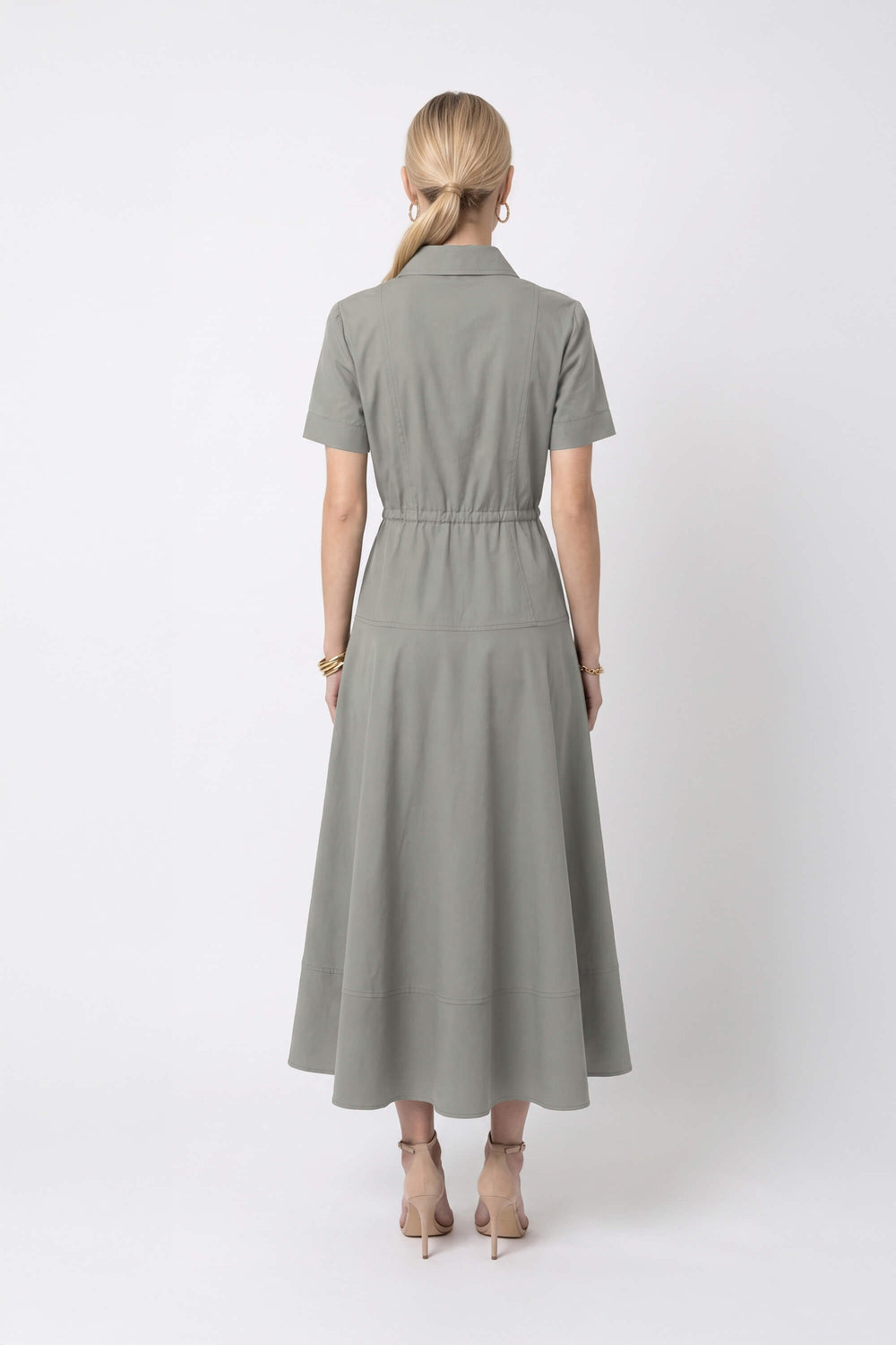 Isabella Tie-Waist Shirtdress Midi Vestido 526300 VER - Reina Diaz