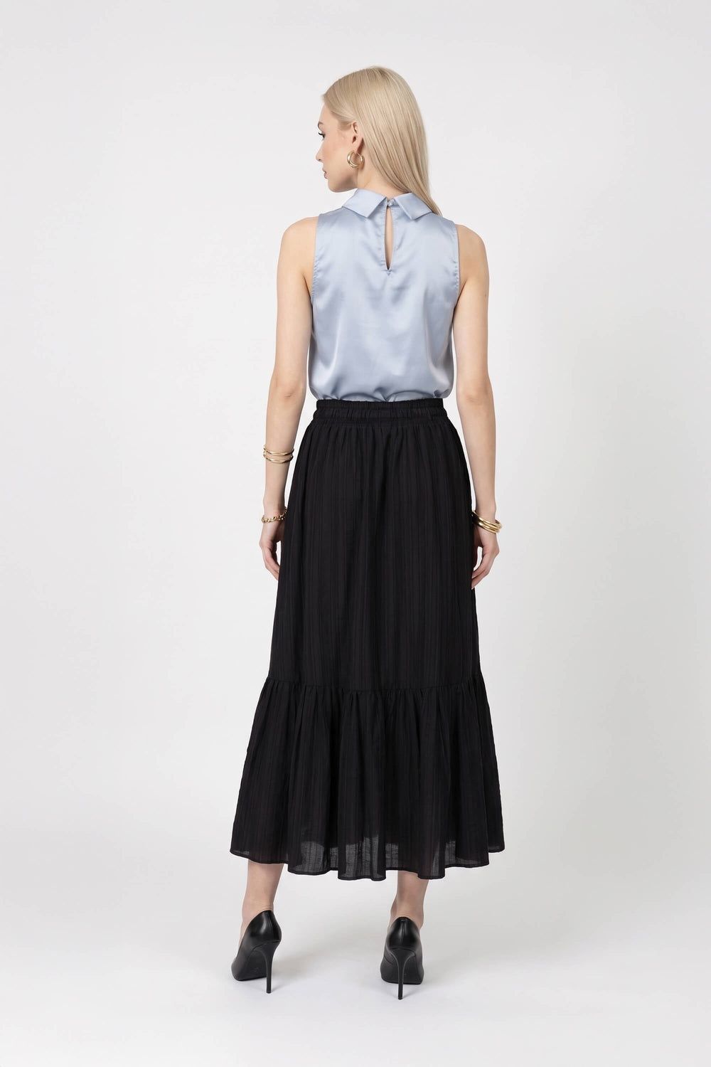 Isabella Tiered Elastic-Waist Maxi Falda 740933 NEG - Reina Diaz