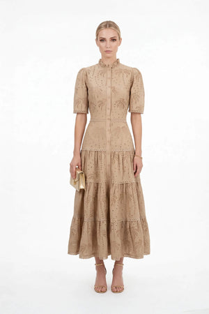 Juliana Eyelet Midi Vestido - Reina Diaz