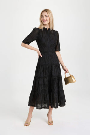 Juliana Eyelet Midi Vestido - Reina Diaz