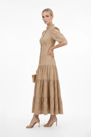 Juliana Eyelet Midi Vestido - Reina Diaz