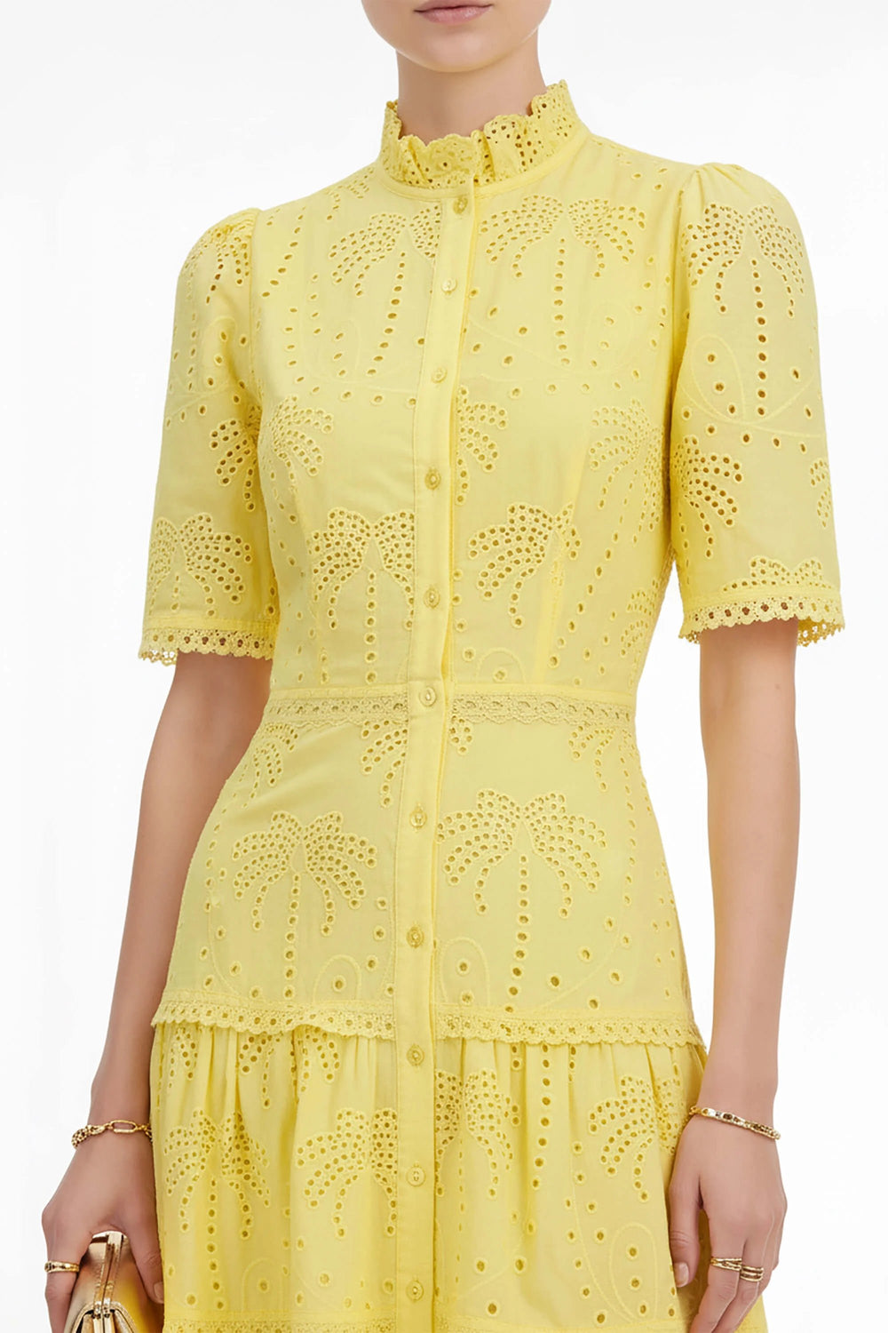 Juliana Eyelet Midi Vestido - Reina Diaz