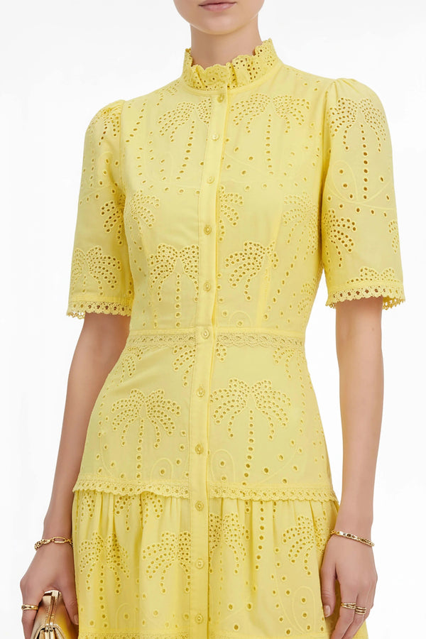 Juliana Eyelet Midi Vestido - Reina Diaz