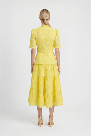Juliana Eyelet Midi Vestido - Reina Diaz