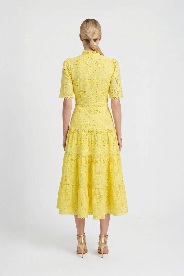 Juliana Eyelet Midi Vestido - Reina Diaz