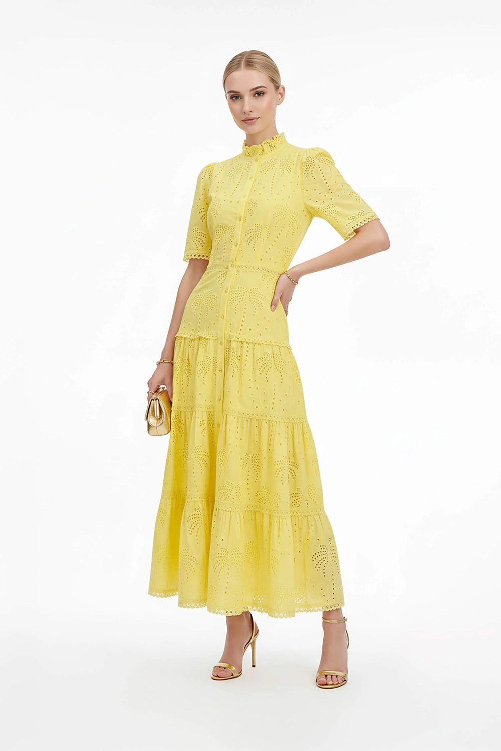 Juliana Eyelet Midi Vestido - Reina Diaz