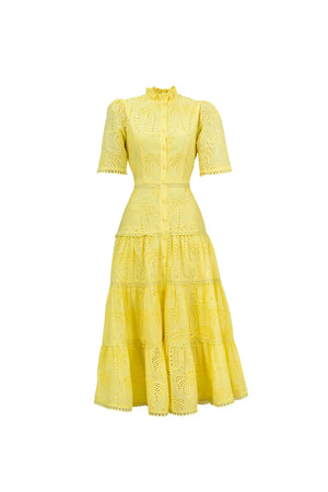 Juliana Eyelet Midi Vestido - Reina Diaz