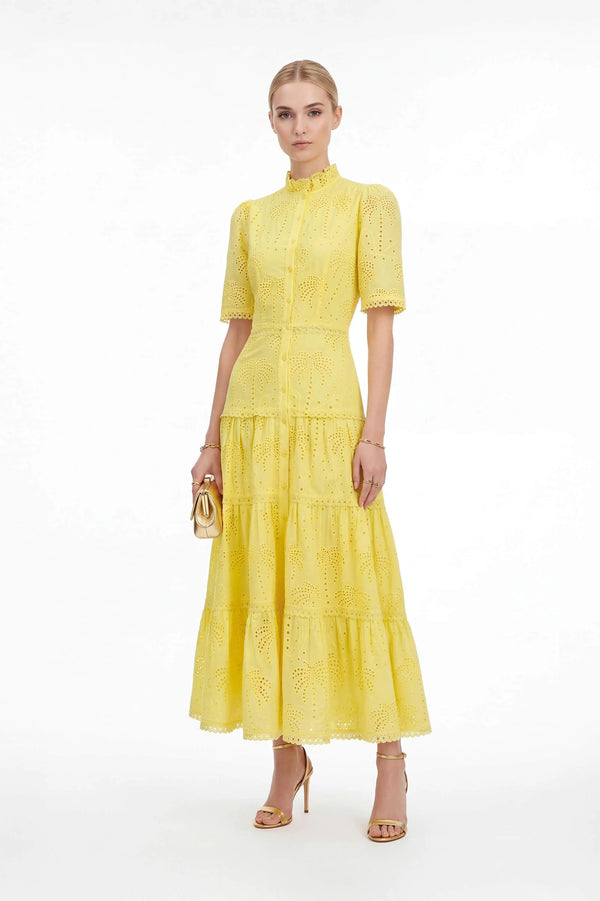 Juliana Eyelet Midi Vestido - Reina Diaz