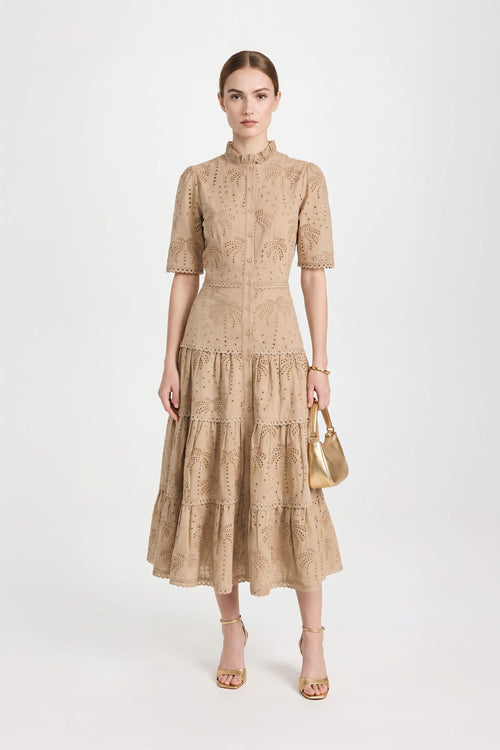 Juliana Eyelet Midi Vestido - Reina Diaz