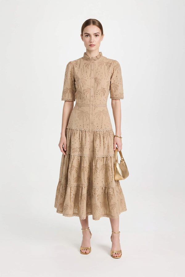 Juliana Eyelet Midi Vestido - Reina Diaz