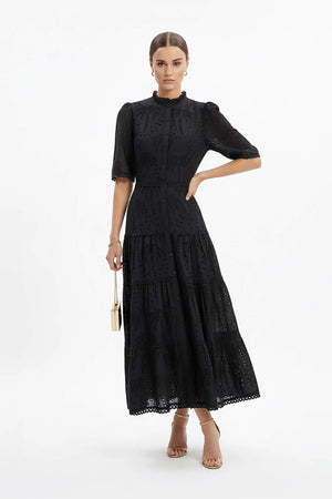 Juliana Eyelet Midi Vestido - Reina Diaz