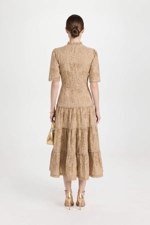 Juliana Eyelet Midi Vestido - Reina Diaz