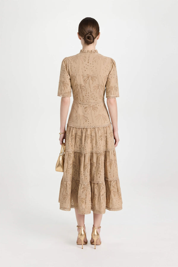 Juliana Eyelet Midi Vestido - Reina Diaz