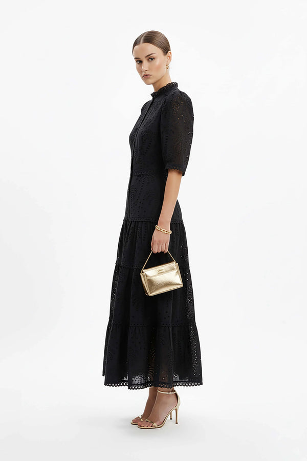 Juliana Eyelet Midi Vestido - Reina Diaz