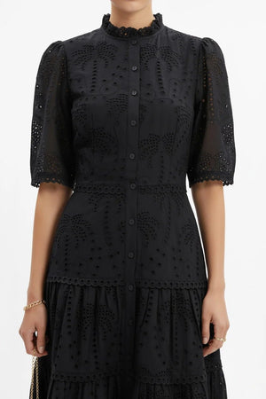 Juliana Eyelet Midi Vestido - Reina Diaz