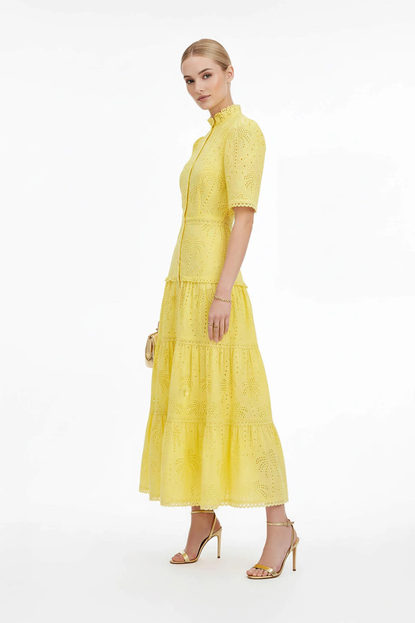 Juliana Eyelet Midi Vestido - Reina Diaz