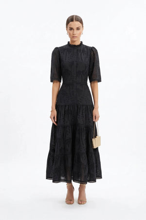 Juliana Eyelet Midi Vestido - Reina Diaz