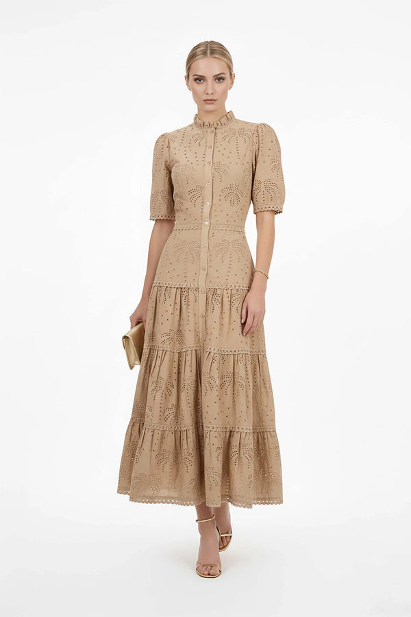 Juliana Eyelet Midi Vestido - Reina Diaz