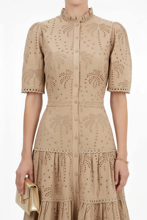 Juliana Eyelet Midi Vestido - Reina Diaz