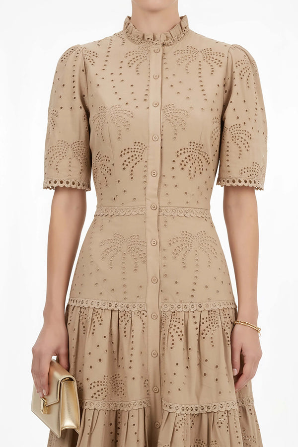 Juliana Eyelet Midi Vestido - Reina Diaz