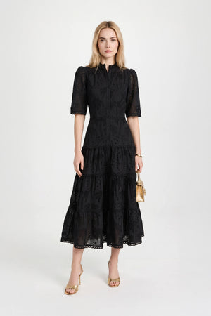 Juliana Eyelet Midi Vestido - Reina Diaz