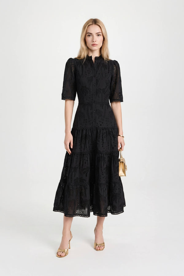 Juliana Eyelet Midi Vestido - Reina Diaz
