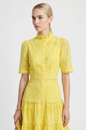 Juliana Eyelet Midi Vestido - Reina Diaz