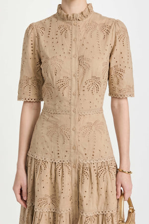 Juliana Eyelet Midi Vestido - Reina Diaz