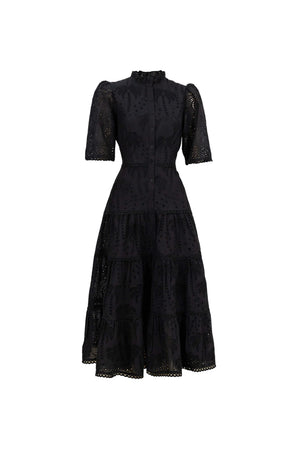 Juliana Eyelet Midi Vestido - Reina Diaz