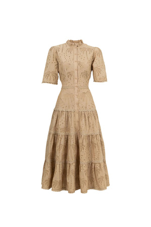 Juliana Eyelet Midi Vestido - Reina Diaz