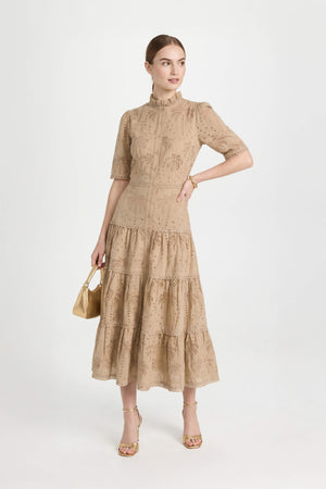 Juliana Eyelet Midi Vestido - Reina Diaz