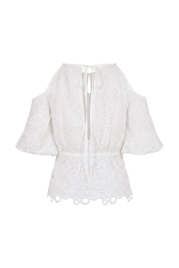 Julieta Cold-Shoulder Lace Blusa 752922 HUE - Reina Diaz