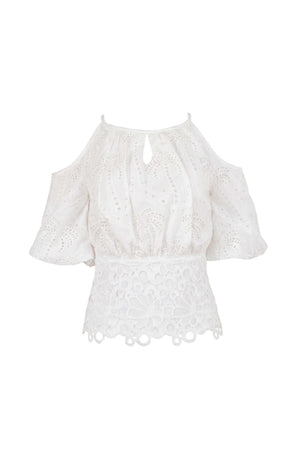 Julieta Cold-Shoulder Lace Blusa 752922 HUE - Reina Diaz