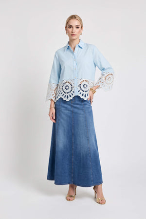 Julieta Eyelet Scalloped Shirt Blusa 753033 AZU - Reina Diaz