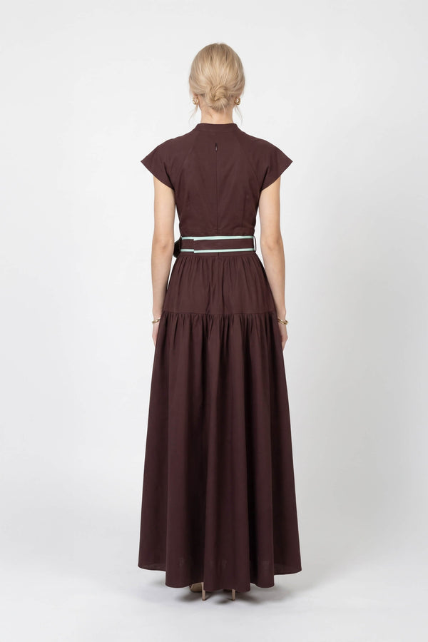 Julieta Floral Belt Tiered Midi Vestido 526302 CAF - Reina Diaz
