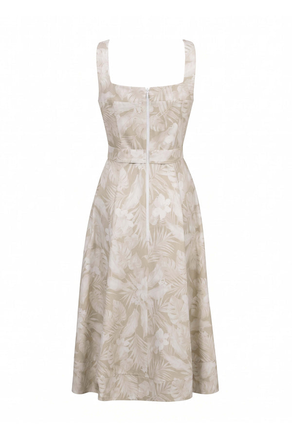 Julieta Notch Square Neck Midi Vestido 723008 BEI - Reina Diaz