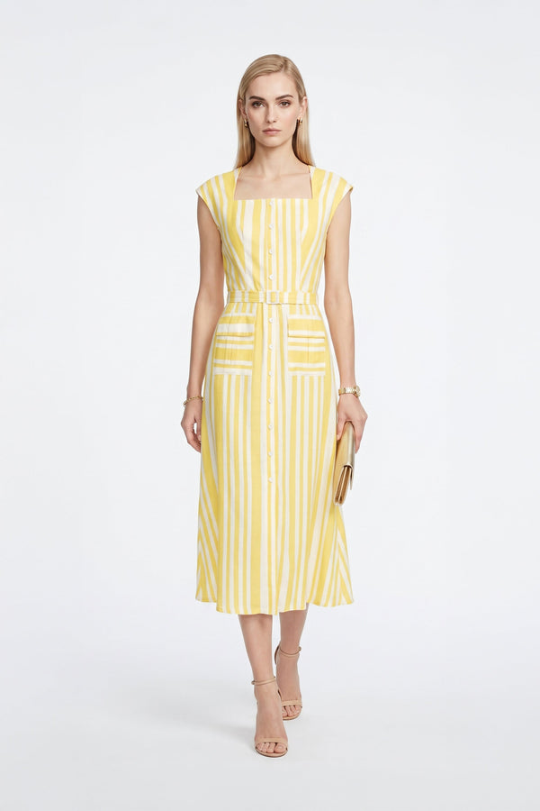 Kaylee Stripe Midi Vestido - Reina Diaz