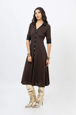 Lana Contrast Knit Vestido 723048 CAF - Reina Diaz